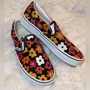 Vans Shoes | Vans Floral | Vans Classic Slip Ons | Vans Black, Orange, Pink